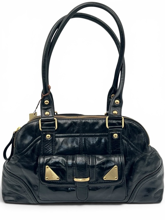 Kate Landry Handbags - Vintage Kate Landry Black Glossy Leather Satchel Y2K Zebra Lined Shoulder Bag
